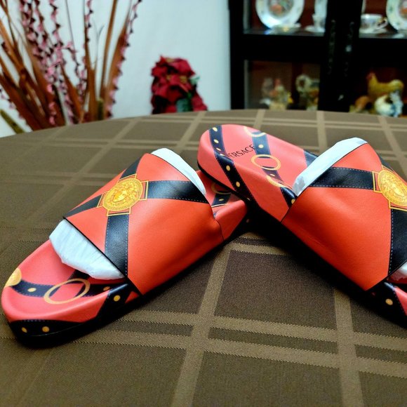 Authentic Versace Red Bondage Flip-Flops Slides - Picture 3 of 11